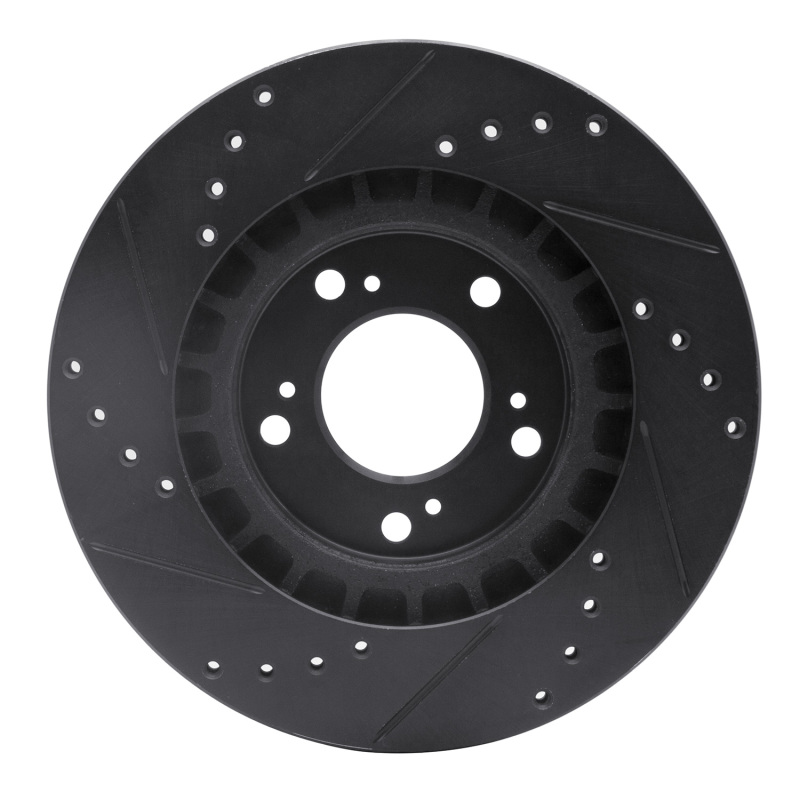 Honda S2000 Brake Rotor (1) - Front Right - R1 Concepts - Drilled & Slotted - Black - `00-`09